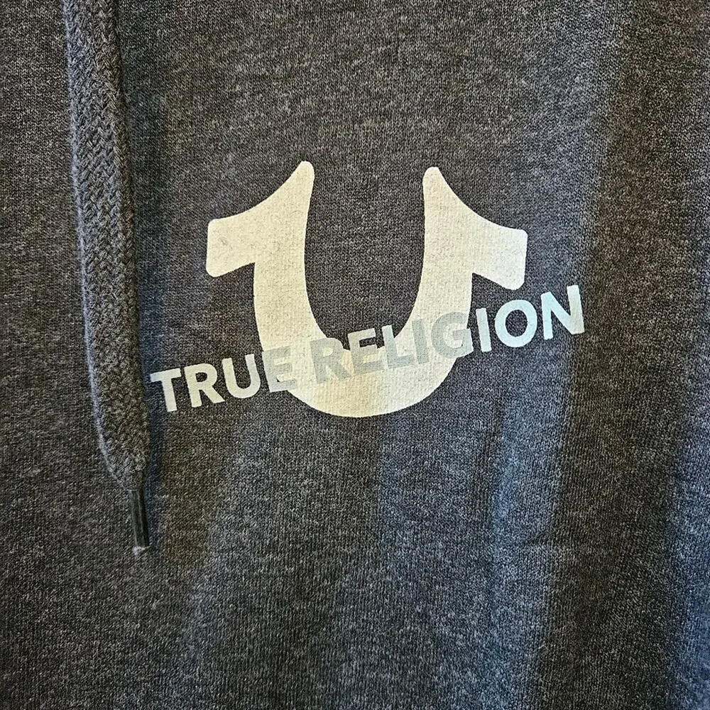 True Religion Hoodie Slanted Repeat Pullover Charcoal Lightweight Medium